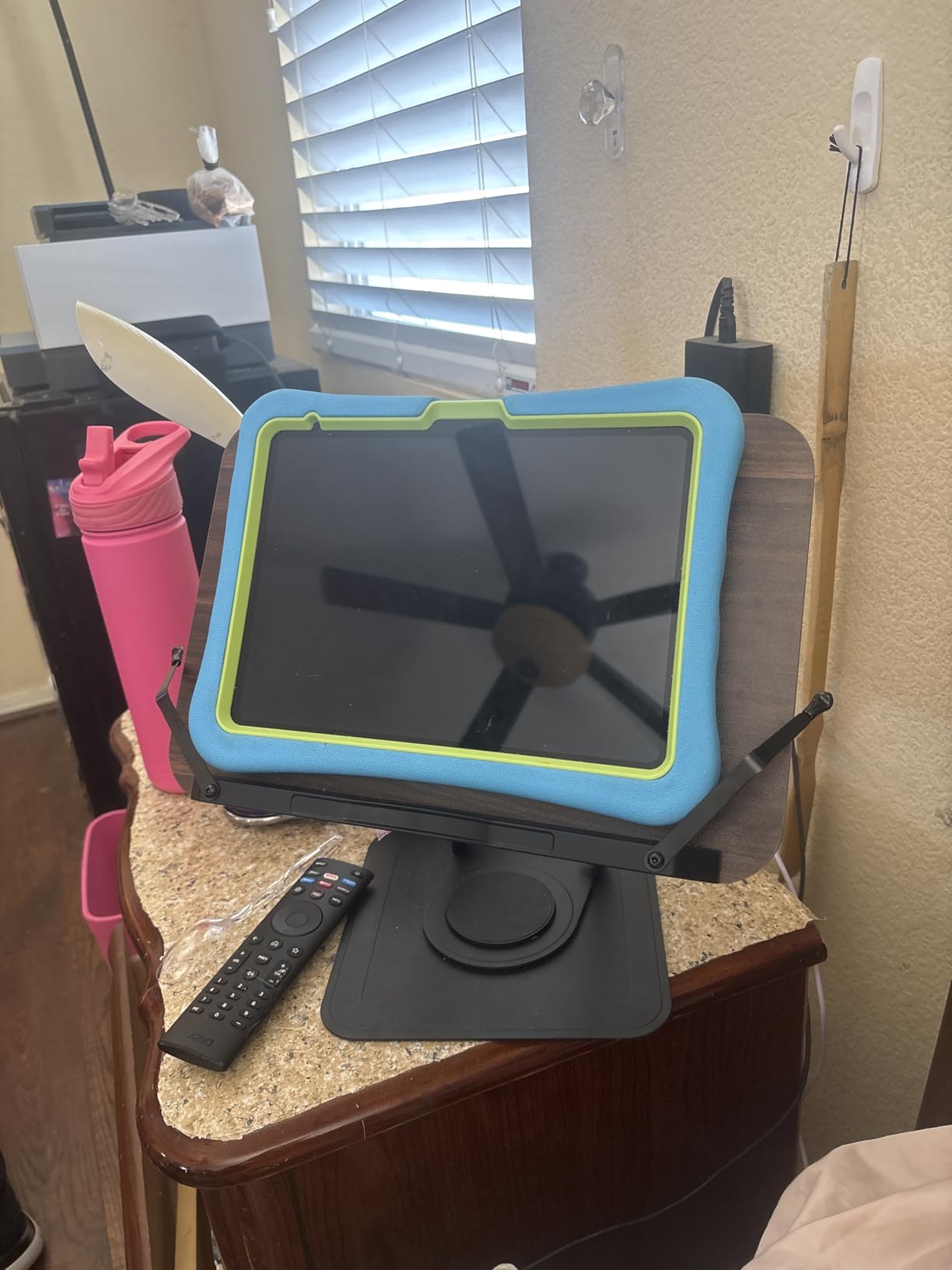 Book Stand for Reading, Adjustable Book Holder with 360°Rotating Bases, Ergonomic Cookbook Stand Recipe Book Holder with Elastic Page Clips for Magazines, Tablets, Laptops,Black customer photo 1