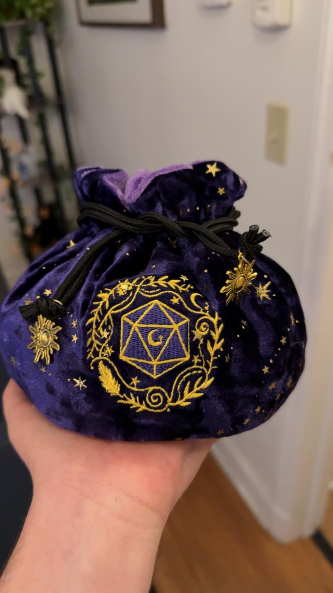 ANZOME Large Dice Bag, Purple Velvet with 7 Color-Coded Pockets, RPG | Self-standing pouch holds 200+ polyhedral sets, sorted rainbow compartments, tabletop game storage, heavy & metal pieces customer photo 1