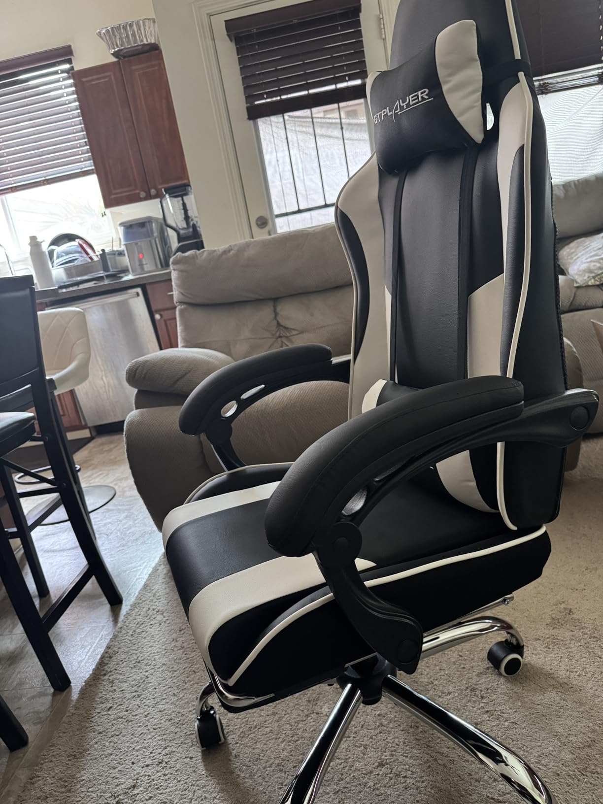 GTPLAYER Gaming Chair, Computer Chair with Footrest and Lumbar Support, Height Adjustable Game Chair with 360°-Swivel Seat and Headrest and for Office or Gaming (Darkgray, Fabric) customer photo 1