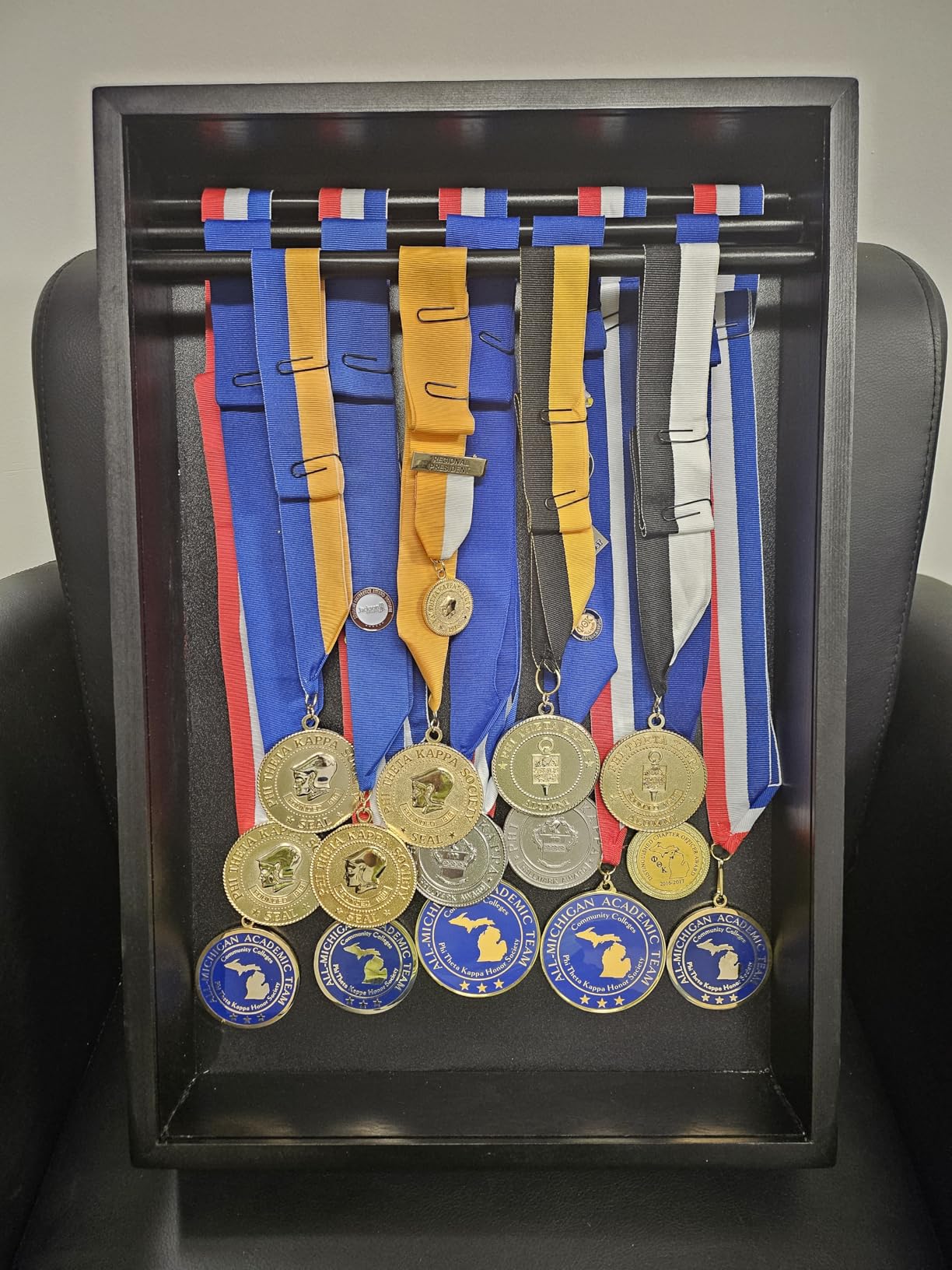 Medal Hanger Display Case, Holds 60+ Medals, HD Tempered Glass | Solid Wood Dust-Proof 22