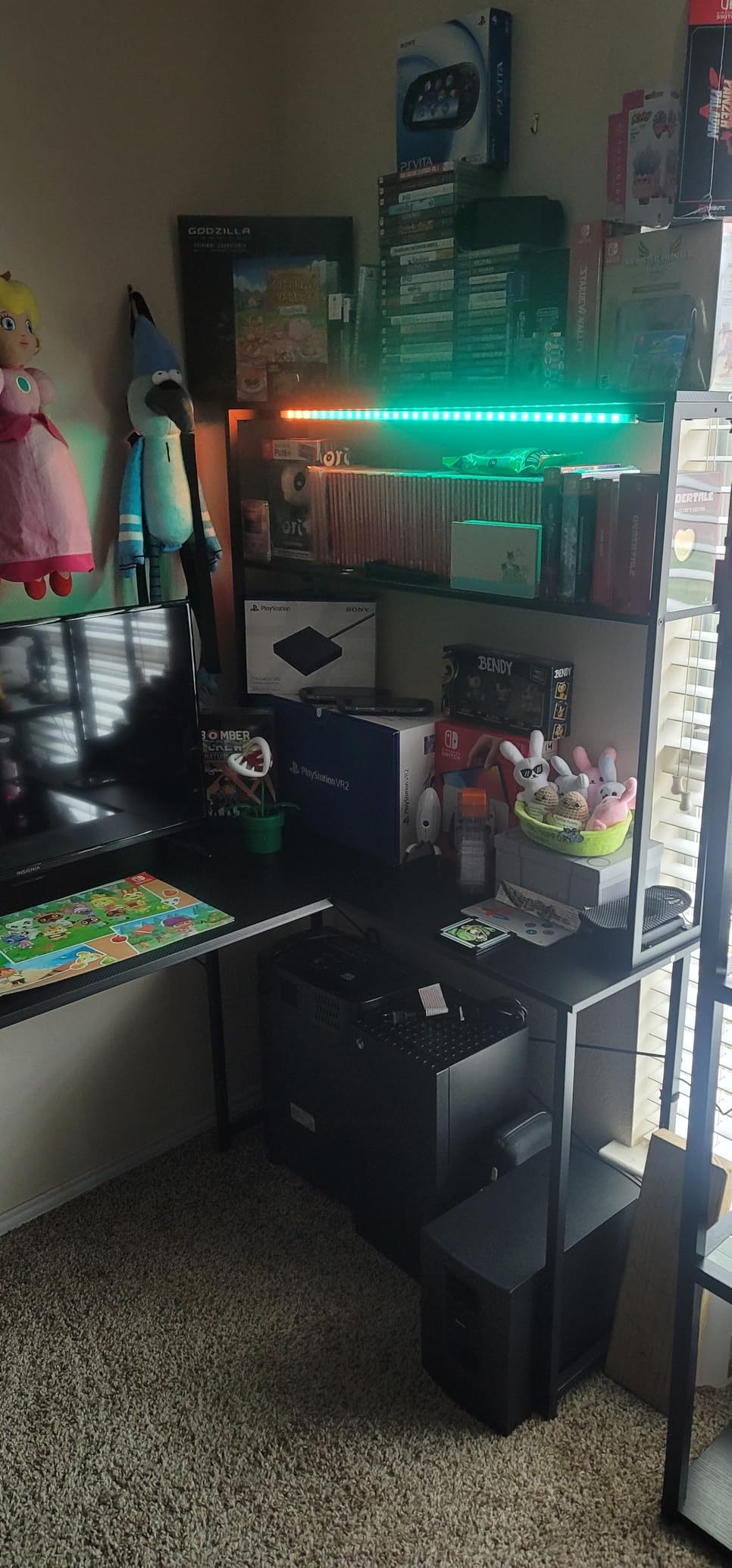 ODK 53 Inch L Shaped Gaming Desk with Hutch & Headphone Hook | Black Corner Computer Table with LED light & Storage Shelves for Home Office customer photo 2