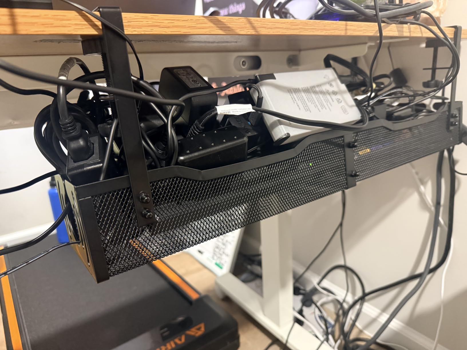 Cable Management, 25.3'' Under Desk Cable Management Tray No Drill | Metal Cable Organizer with Clamp for Wire Management, Cord Organizer for Home Office, Desk Accessories Organizer, Black customer photo 2