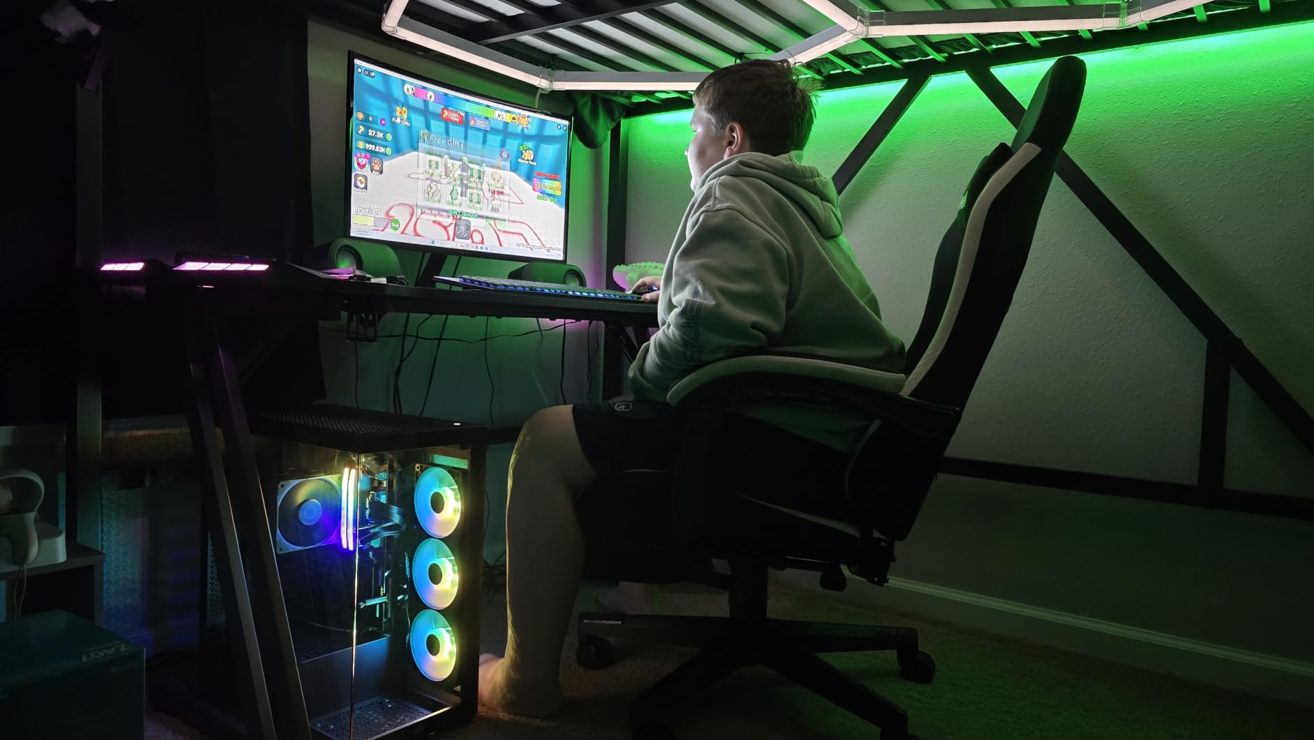 N-GEN GAMING Gaming Chair, Lumbar Support with Breathable Fabric, Grey | Ergonomic Design with Linkage Armrests, Adjustable Height and High-Density Foam customer photo 2