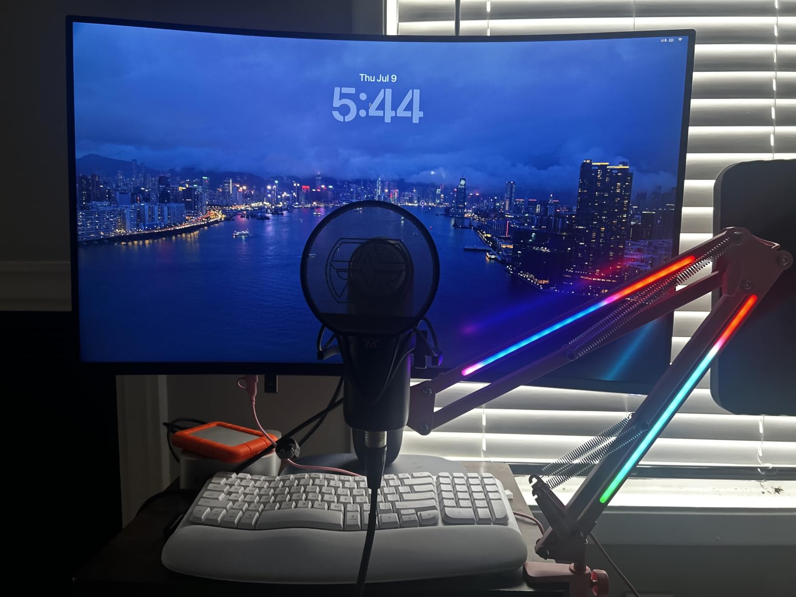 FIFINE AmpliGame BM38 Metal Microphone Boom Arm Stand with RGB for Gaming | Gaming RGB Mic Arm, Desk Mount Clamp, 3/8