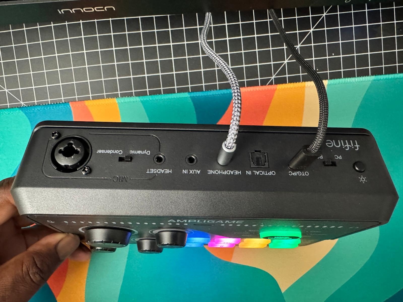 FIFINE SC8 Gaming Audio Mixer for Live Streaming with 7.1ch Surround sound | For PC, RGB, Headphone Preamp, Mute Button, Volume Control, Optical Input, 48V Phantom Power, 3 EQ Modes, Game Chat Volume Balance customer photo 2