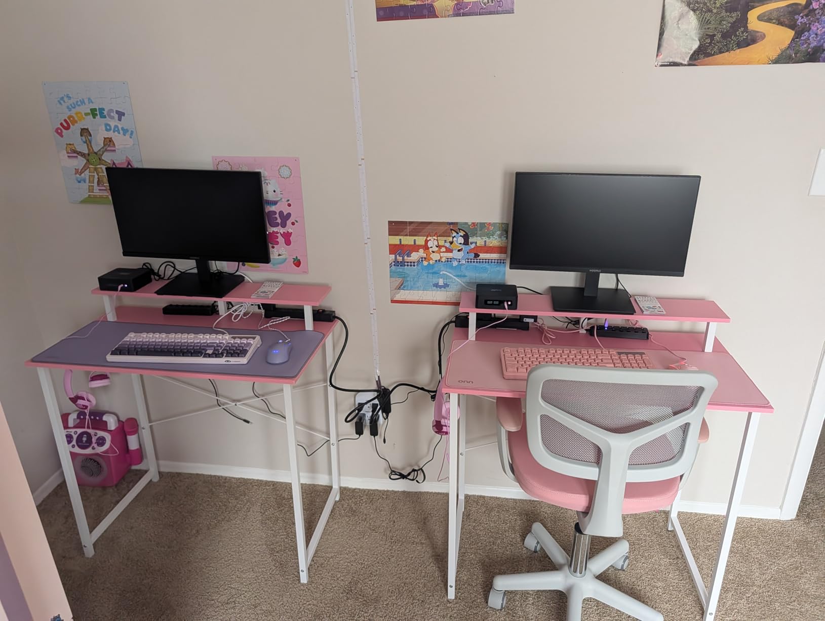 Pamray 32 Inch Small Computer Desk with Monitor Stand, Simple Office Desk with Headphone Hook for Small Spaces, Kids Study Writing Table for Bedroom, Black customer photo 1