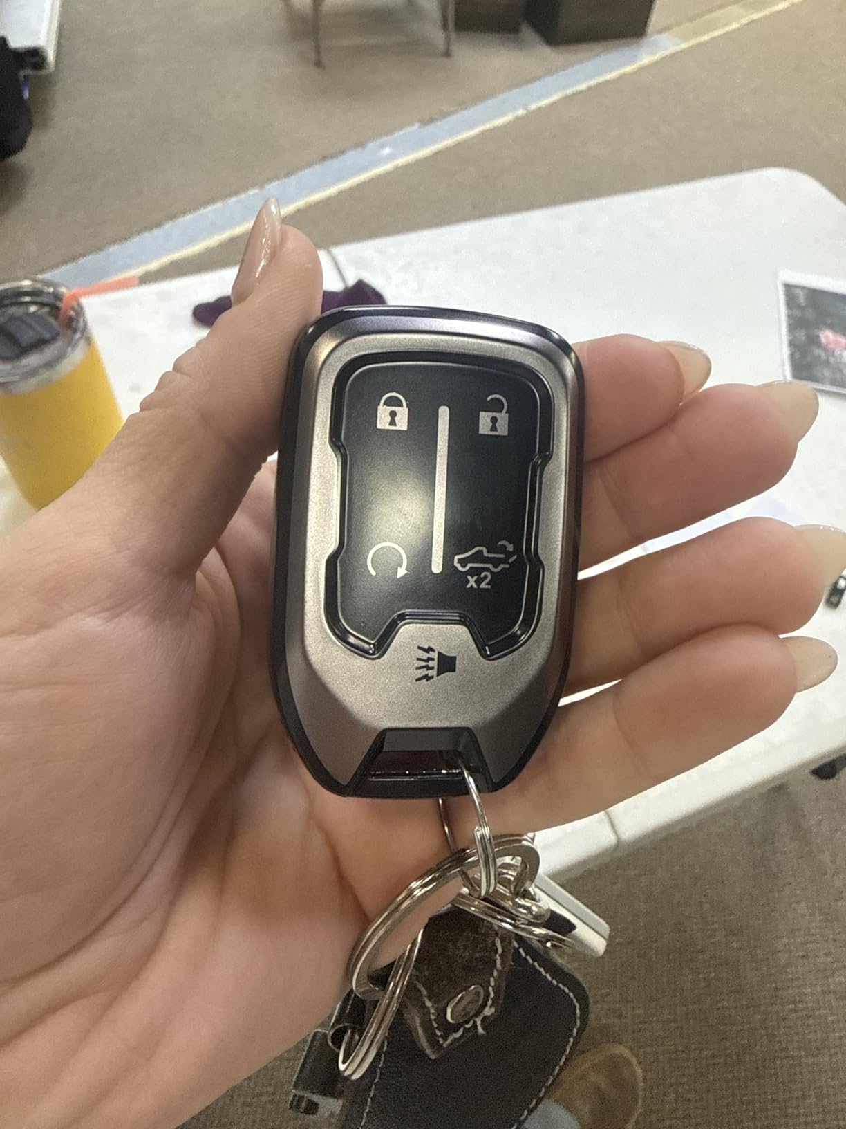 for Chevy GMC Key Fob Cover Accessories-Matte TPU Key Fob Cover with Leather Keychain for Silverado Sierra Tahoe Suburban Equinox Traverse Yukon Terrain Acadia customer photo 2