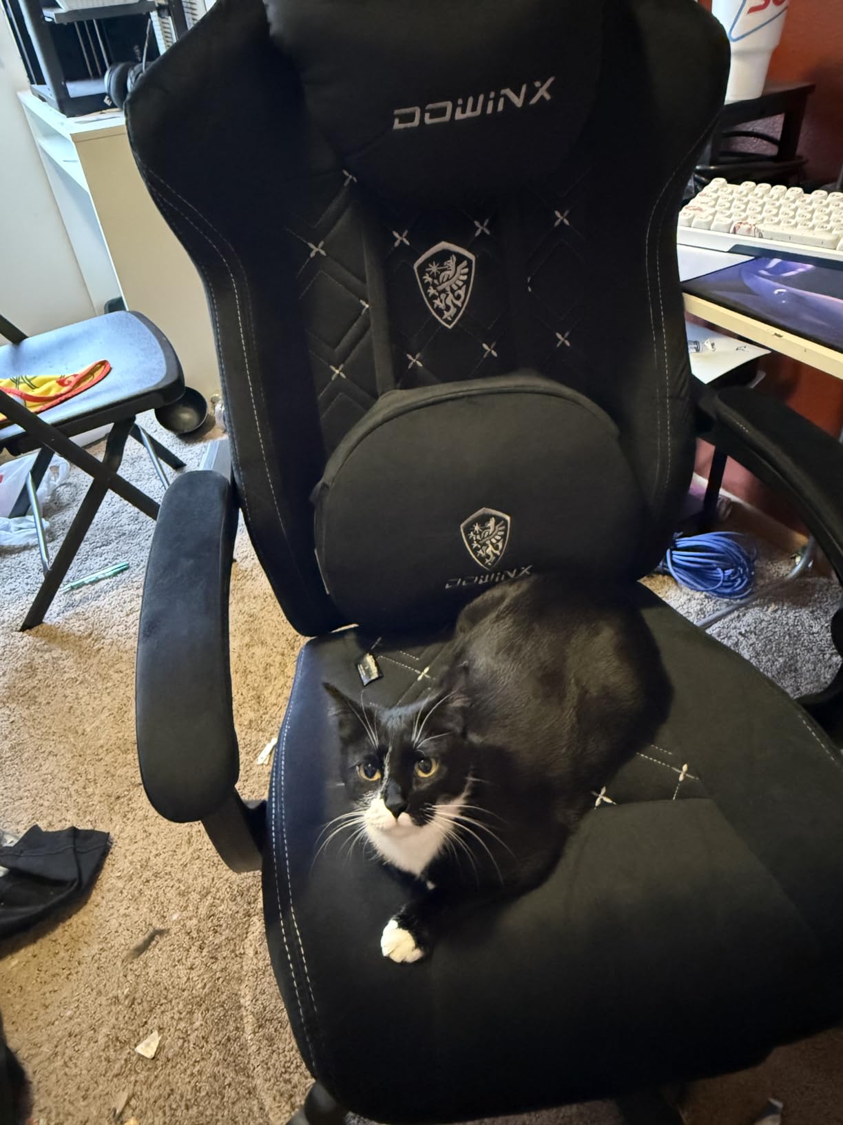 Dowinx Gaming Chair with Heated Massage Lumbar Support, Big and Tall Fabric Gaming Chairs for Adults with Footrest, Ergonomic Computer Game Chair with Pocket Spring Cushions, 350lbs, Black customer photo 2