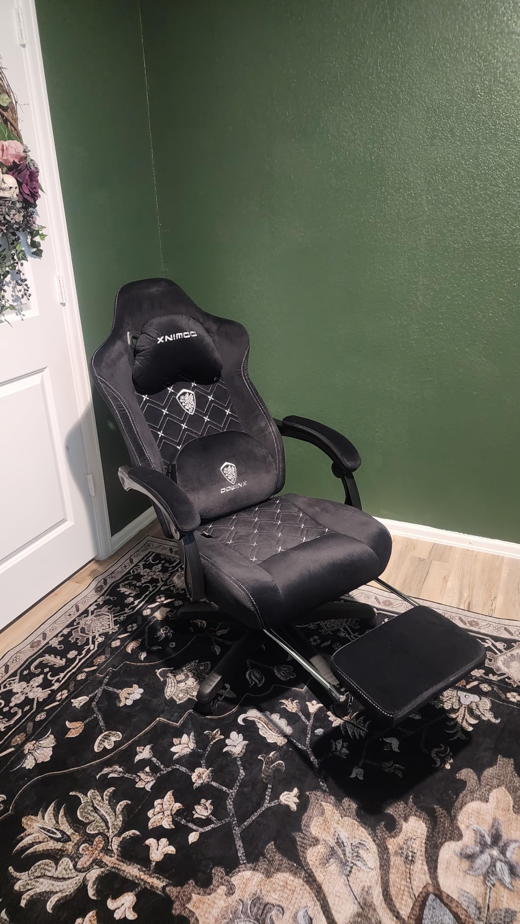 Dowinx Gaming Chair with Heated Massage Lumbar Support, Big and Tall Fabric Gaming Chairs for Adults with Footrest, Ergonomic Computer Game Chair with Poket Spring Cushions, 350lbs, Green customer photo 2