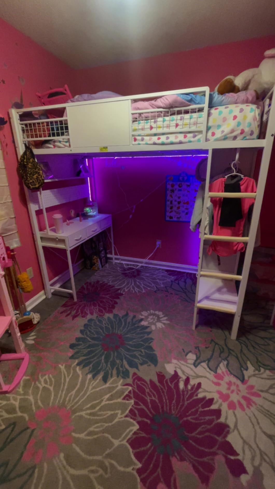 ADORNEVE Loft Bed Twin Size with Desk, 11 Storage Drawers, Black & Grey | Metal Kids Loft with RGB Lights, Charging Station, Shelf & Clothing Rack, Safety Guardrails & Padded Ladder, for Small Bedroom customer photo 2