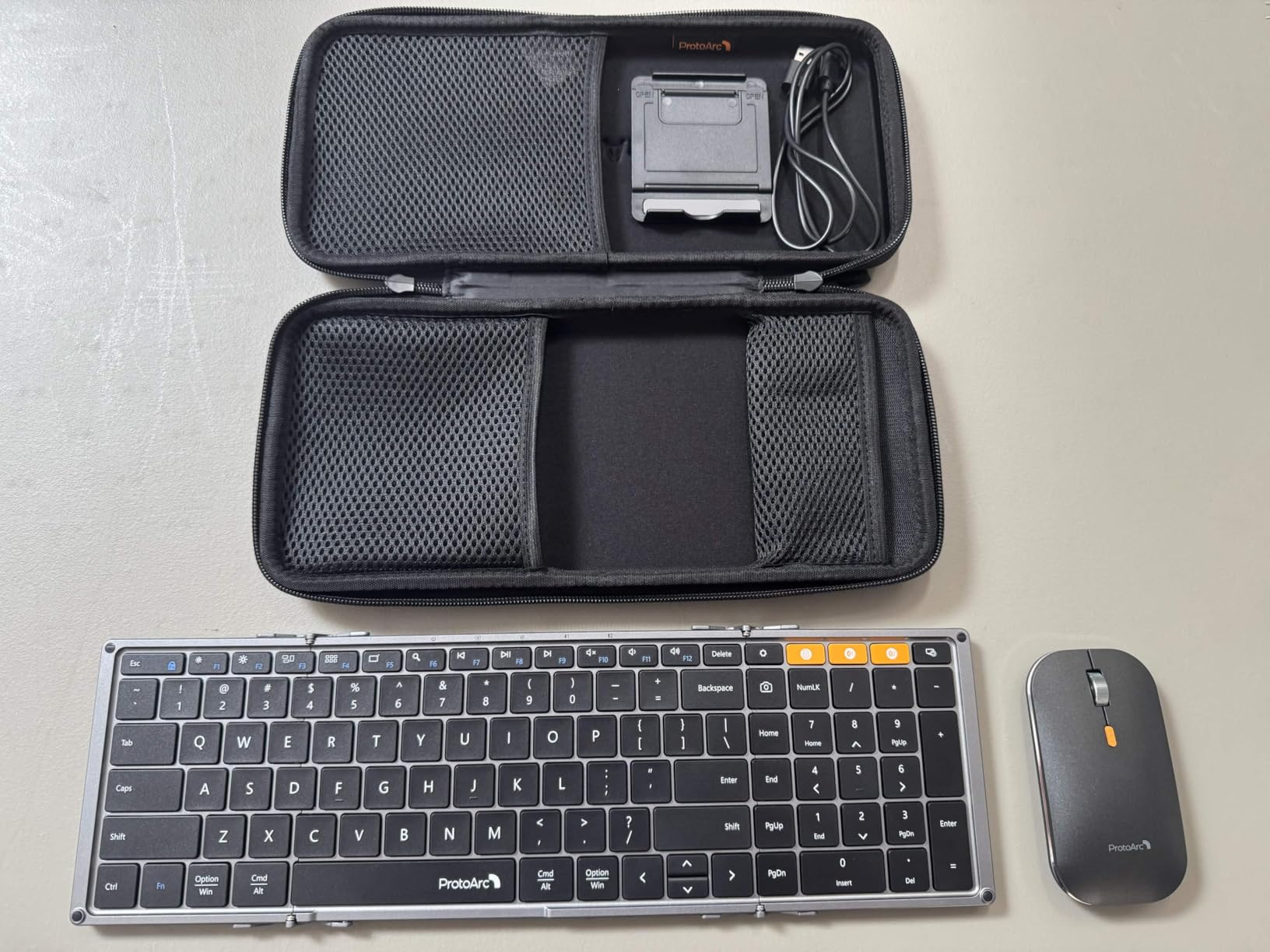 ProtoArc XKM01 Full-Size Foldable Keyboard Mouse Combo for Travel - Pink | 105-key keyboard, slim mouse, hard case and phone stand; 3-device Bluetooth & 2.4G switching, for travel office use customer photo 2