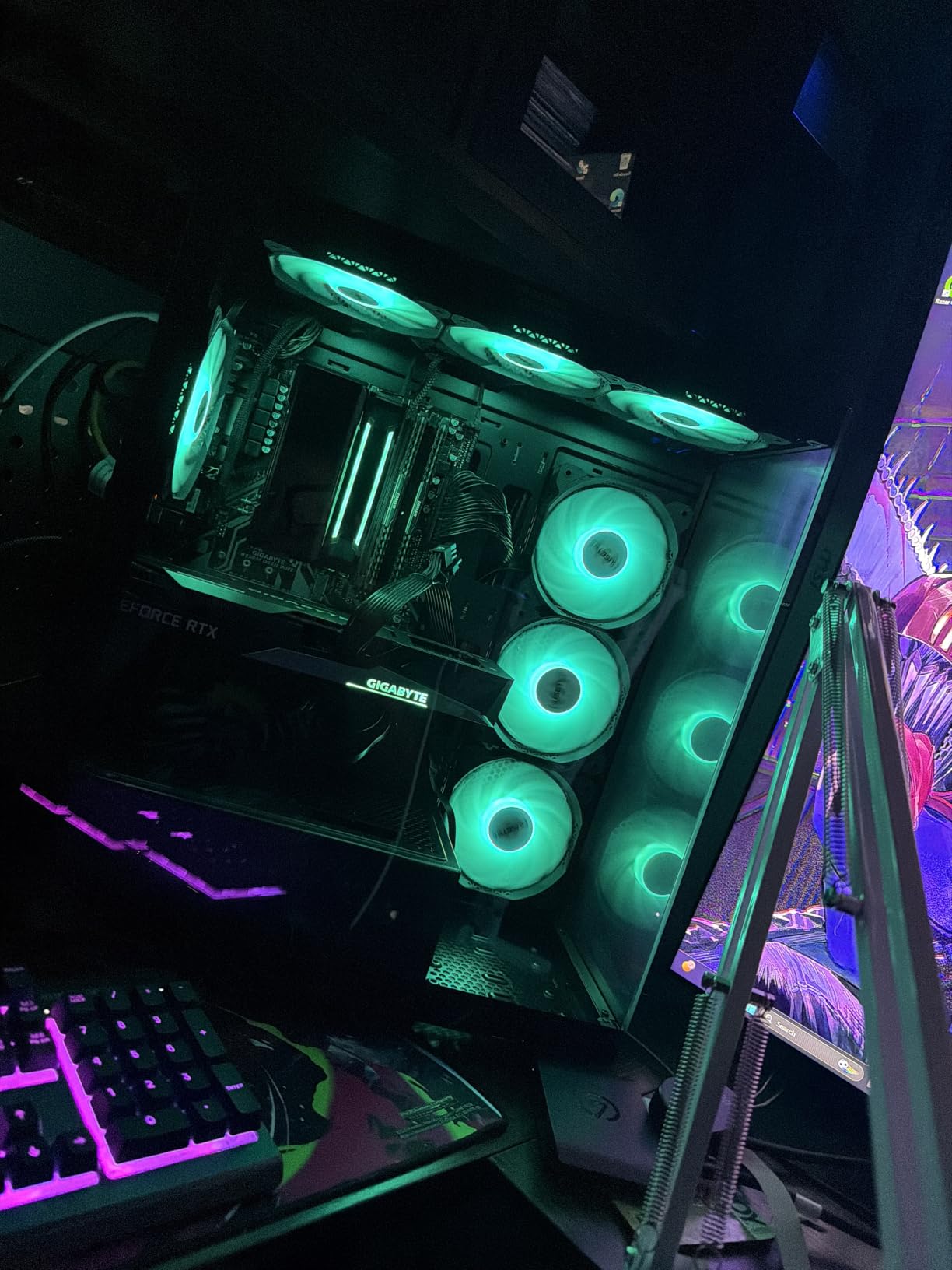 MUSETEX ATX PC Case 7 PWM ARGB Fans Pre-Installed, Type-C Mid Tower Computer Case with Full-View Dual Tempered Glass, Gaming PC Case, Black(K2) customer photo 2