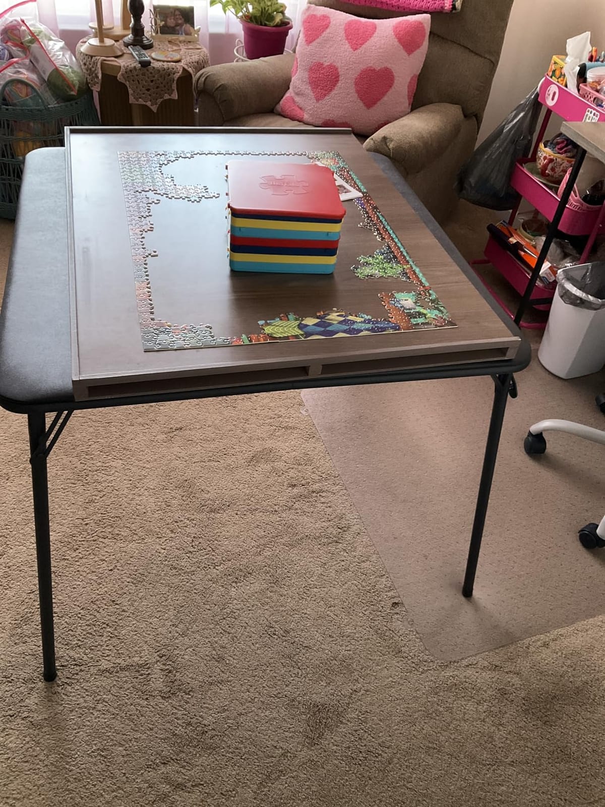 FurnitureR Square Folding Card Table 34 Inch, No Assembly Portable Table for Game Nights, Small Space Dining & Indoor Outdoor Use, PVC Top with Metal Frame, Black customer photo 1
