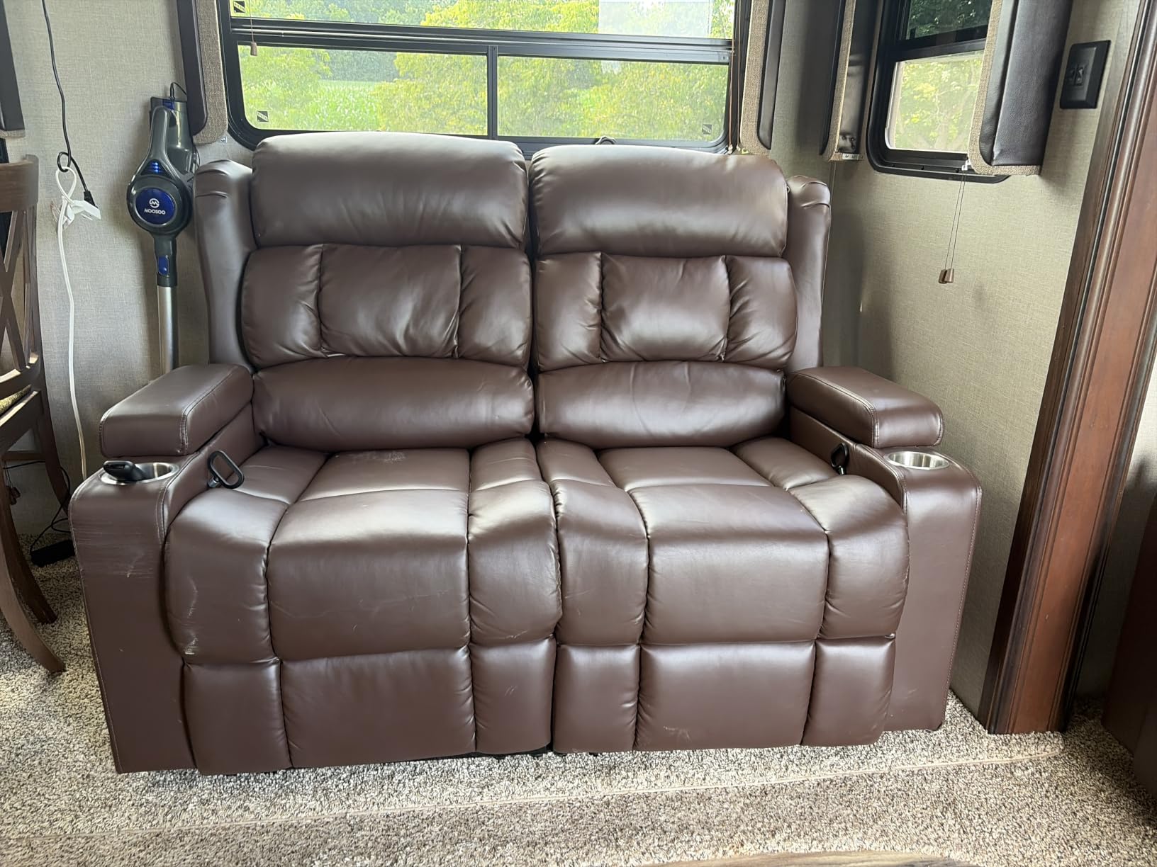 RV Loveseat Recliner Sofa, Wall Hugger Reclining Loveseat RV Couch with USB Ports, Cup Holders, Pockets, 150° Adjustable RV Furniture Velvet Fabric Recliners for Travel & Home Theater Seating customer photo 2