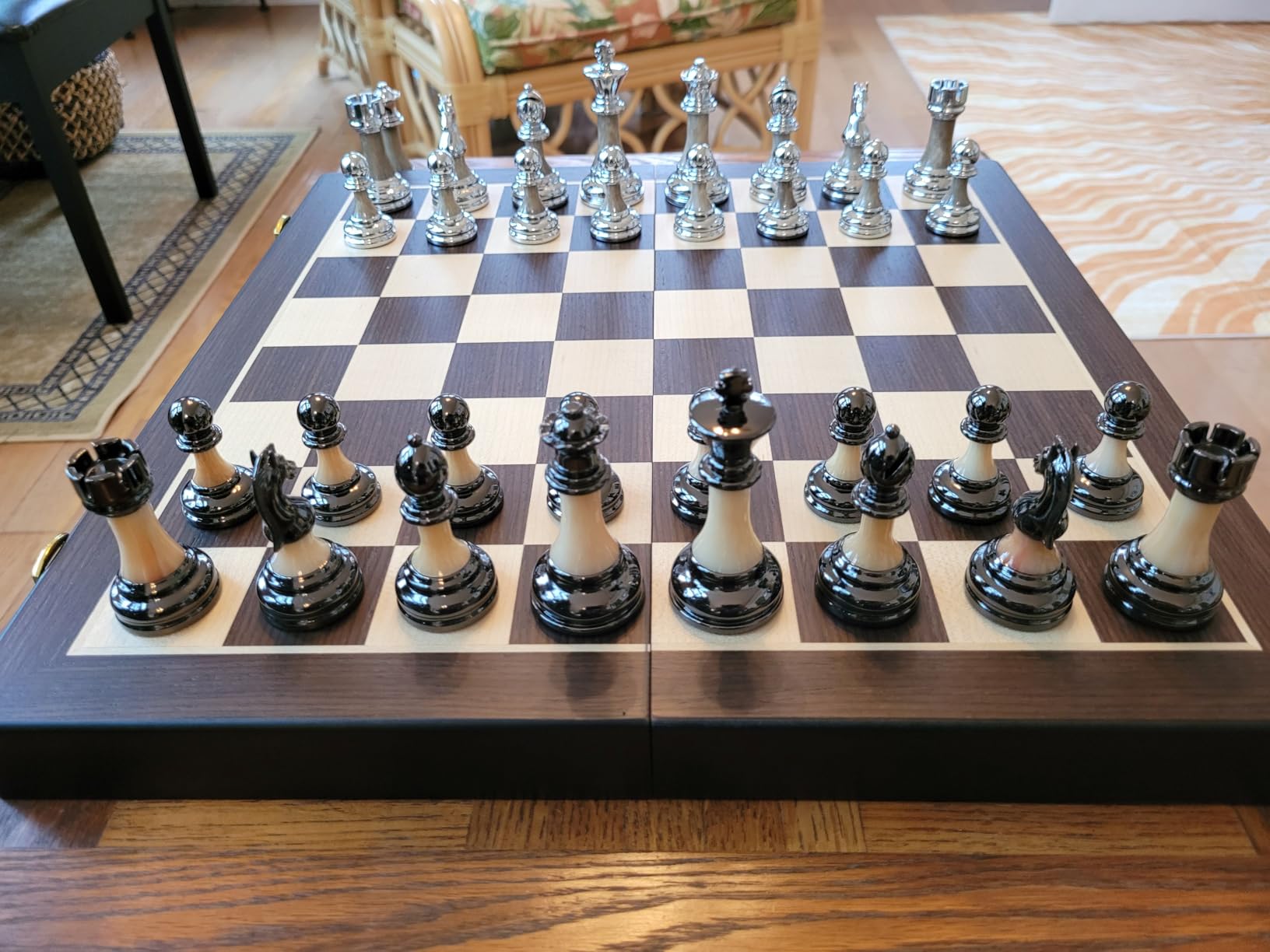 Luxury Large Metal & Acrylic Chess Set with Wooden Chess Board (17”) – Weighted Metal Pieces with 3.5” King, Foldable Tournament Chess Set for Adults & Kids, Professional Family Board Game customer photo 2