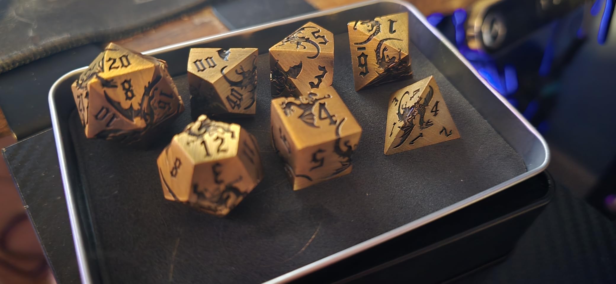 Metal DND Dragon Dice Set, D&D Polyhedral Dice with Dragon for Dungeons and Dragons RPG TTRPG 7-Die Set with Gift Case customer photo 2