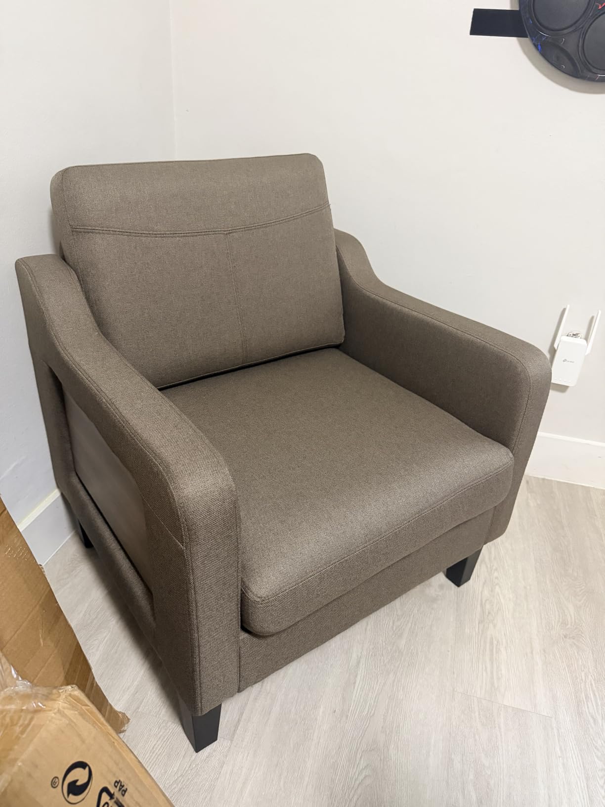 Upholstered Accent Chair with Foldable Side Table for Living Room | 2 Side Pockets, Modern Linen Armchair Wooden Fabric Chairs for Living Room, Comfy Reading for Bedroom/Office customer photo 2