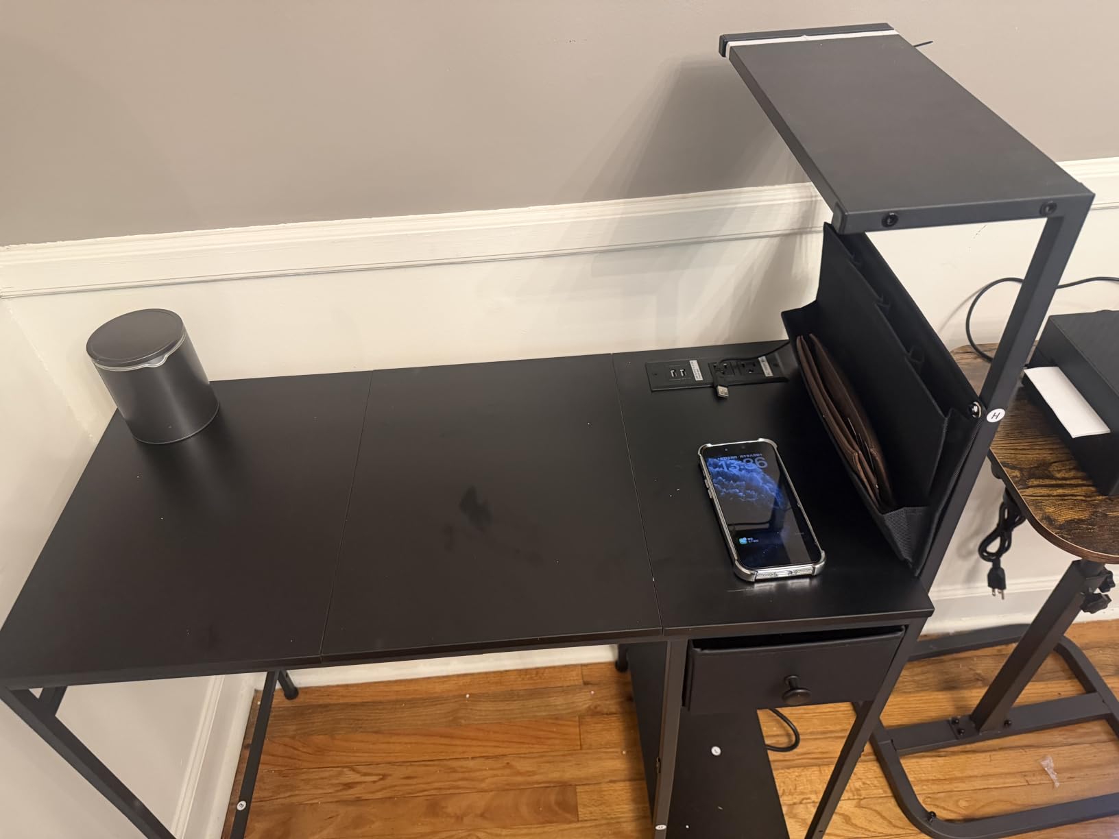 33.7 Inch Small Gaming Desk Table with LED Lights & Power Outlets, Compact L Shaped Gaming Computer Desk with CPU Stand, Drawer & Storage, Corner PC Desk for Kids, Home Office, Bedroom, Black customer photo 1