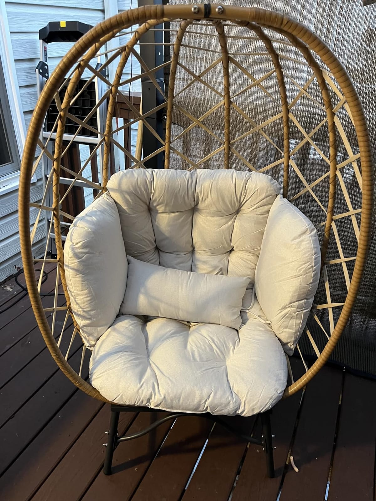 Wicker Egg Chair Outdoor, 480 lb Oversized Patio Lounge Chair, Beige | Egg Chair Indoor with Thick Cushion, Waterproof PE Rattan and Stainless Steel Frame for Balcony, Porch, Backyard, Bedroom customer photo 1