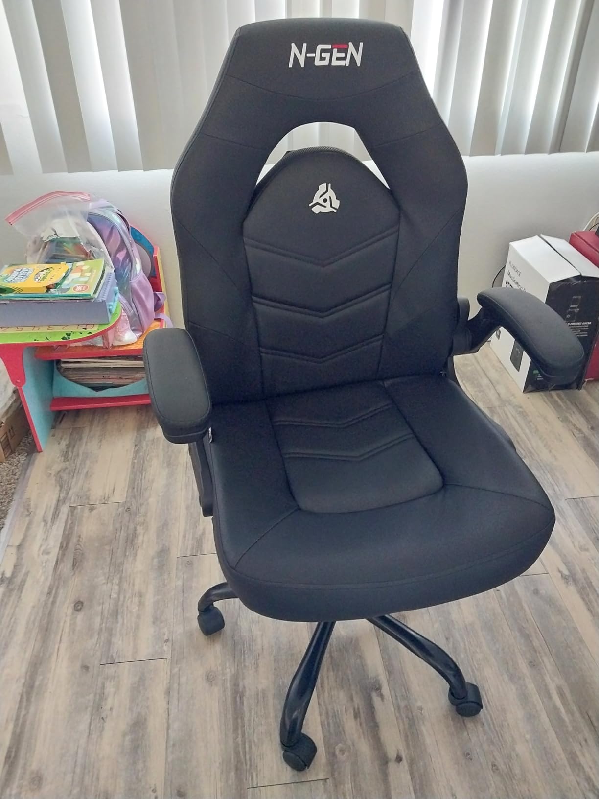 N-GEN Gaming Gaming Chair, Lumbar, PU Leather, Flip-Up Arms, Jet Black | Ergonomic High-Back Design, Adjustable Height with 360° Swivel Wheels, Comfortable Computer Desk Seating for Office and Home customer photo 2