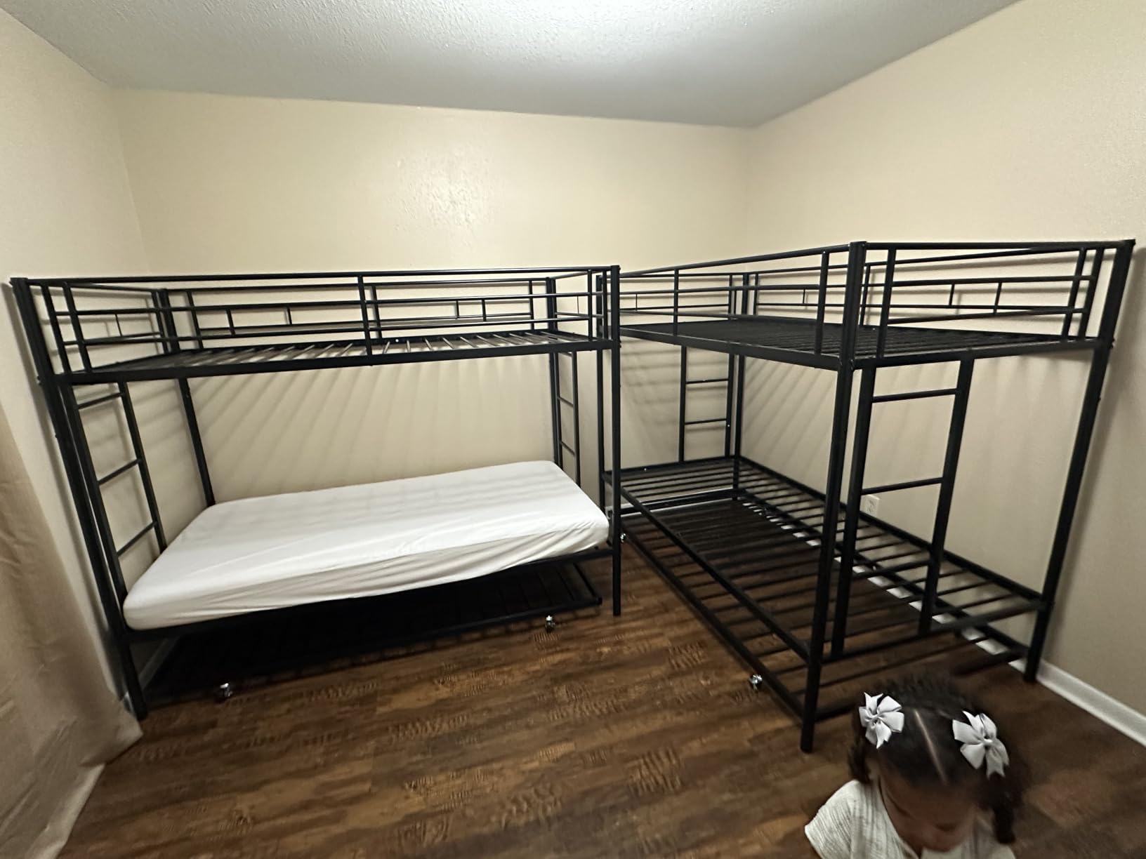 Shintenchi Bunk Bed Twin Over Full Size with Trundle, Heavy-Duty Twin & Full Frame with Full-Length Guardrail and Two Ladders, Triple for Kids, Teens and Adults, Space-Saving, Black customer photo 1