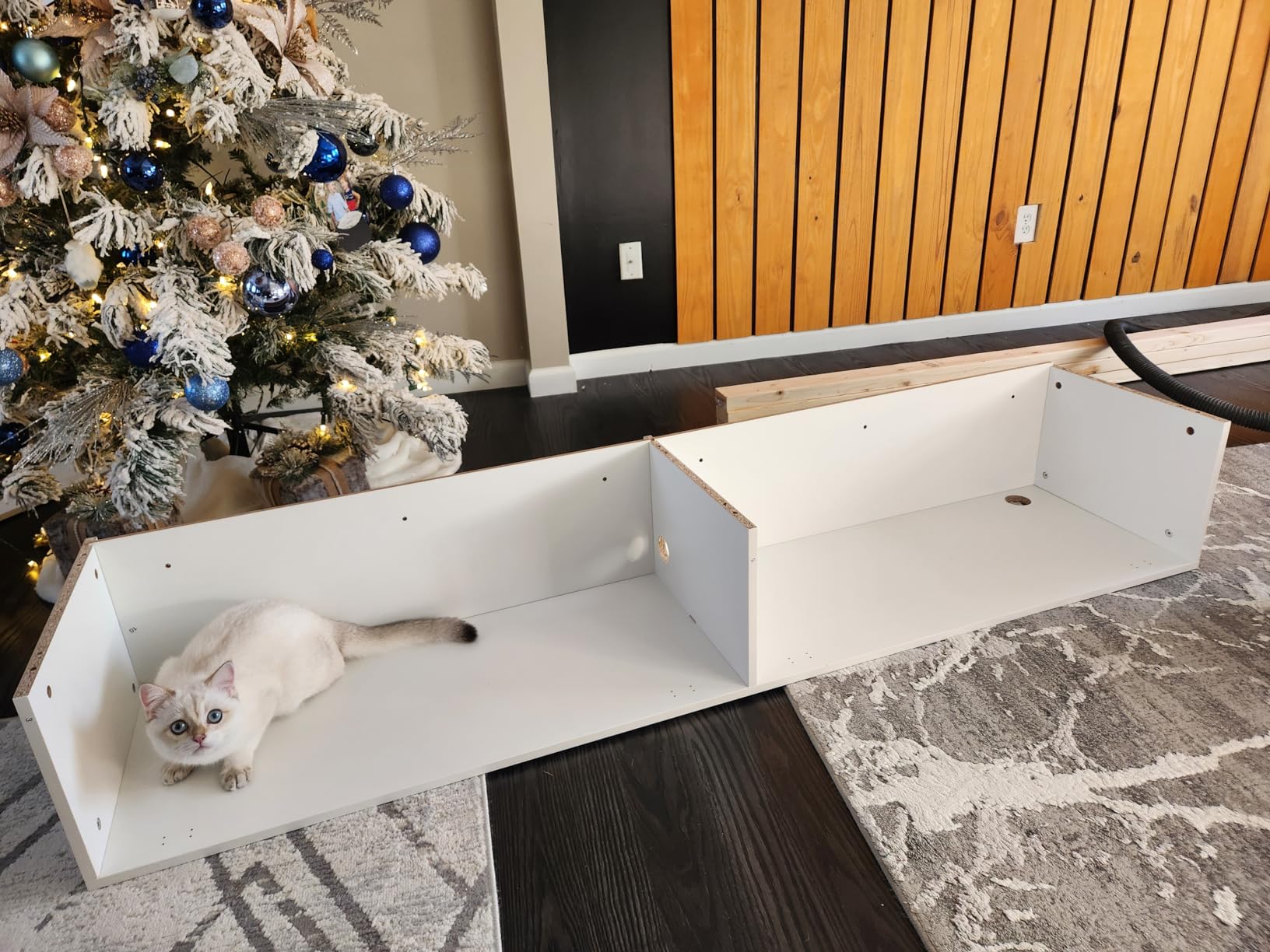 Solid Wood Floating TV Stand with LED Lighting & Power Outlet, 71'' High-Gloss Entertainment Center Wall Mounted with Storage, Modern TV Console for TVs up to 85'', White customer photo 1