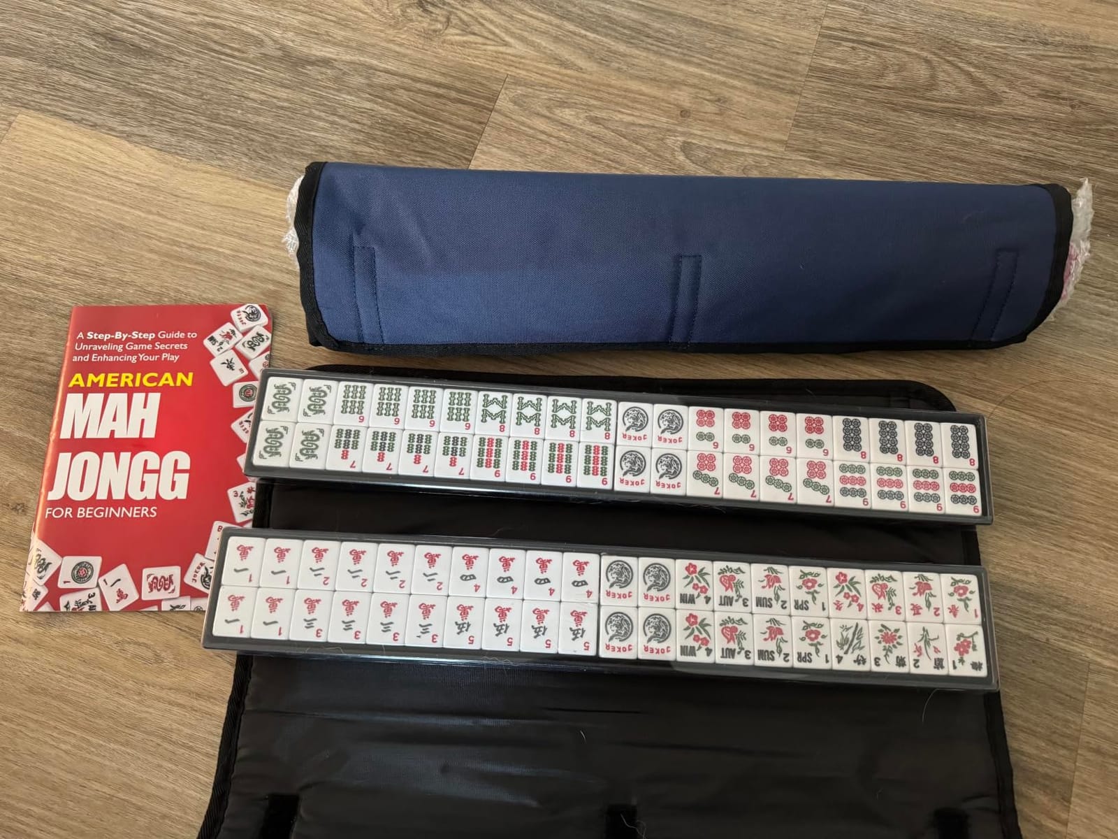 American Mahjong Tile Set,166 White Tiles Mahjong Set,4 Colors Mahjong Racks,Travel Mahjong Set with Blue Carrying Bag customer photo 1