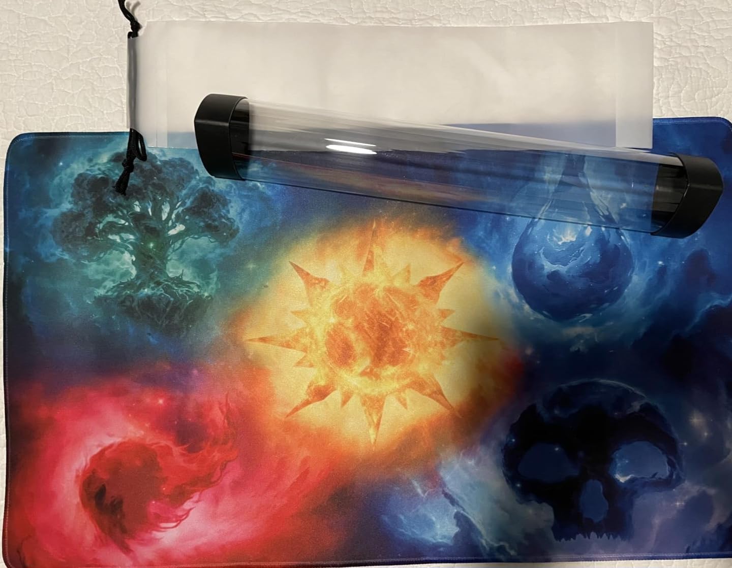 MTG Playmat with Zones - Stellar Forest 24x14 Green Galaxy Tree Card Game Mat for Magic The Gathering, Stitched Edge, Non-Slip Rubber Base with Prismatic Tube - Stellar Forest customer photo 1