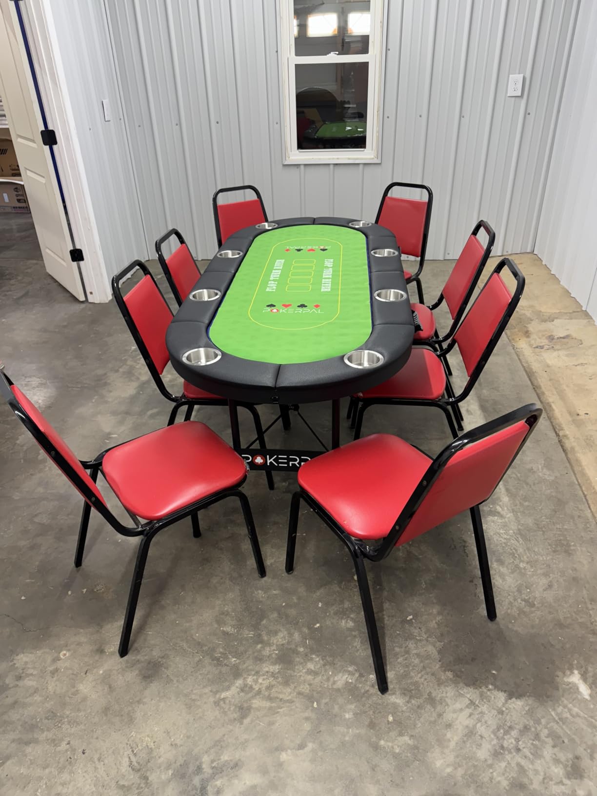 8 Player Poker Table with 2 Interchangeable Game mats, Texas Holdem and Blackjack, Collapsible Casino Table with Padded Rails and XXL Cup Holders for Wine and Whiskey Glasses, (71 in) - Burgundy customer photo 2