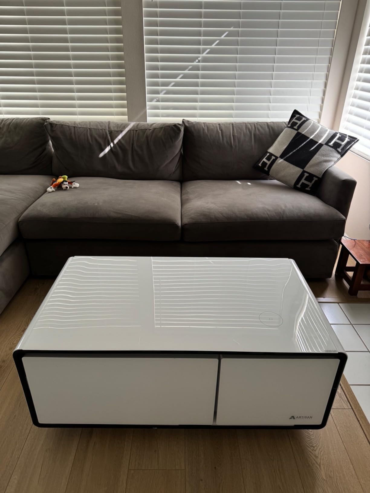 Smart Coffee Table with Fridge, No Assembly Required, Brown | Speakers, Wireless Charging, USB, Type-C Ports, Modern Living Room, Apartment, Office, 23