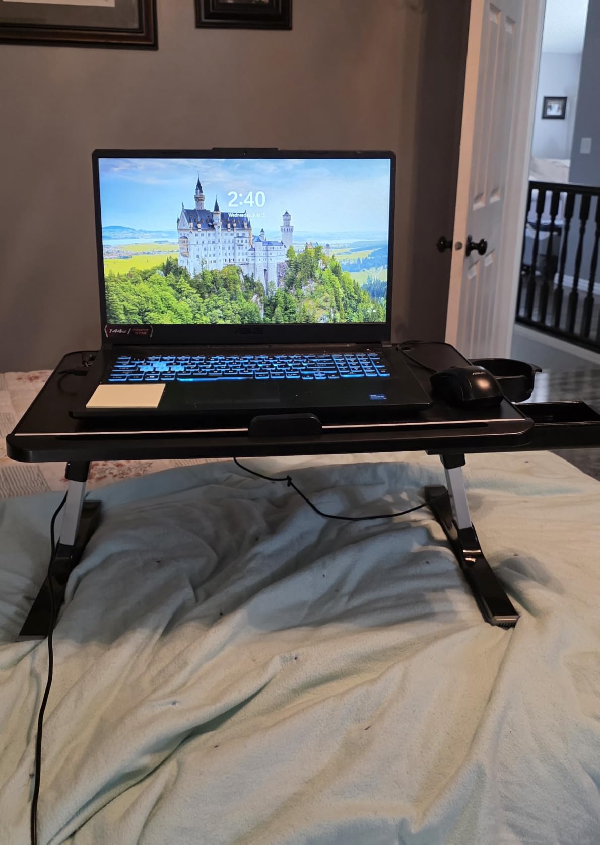 SONGMICS Bed Laptop Desk, Foldable, Adjustable Height, 15.7 x 22 Inches | Portable Bed Sofa Table, Large Desktop, 120° Stepless Tilt, Cup Holder, Tray, Ink Black, ISLAND Collection ULLD113BC01 customer photo 1