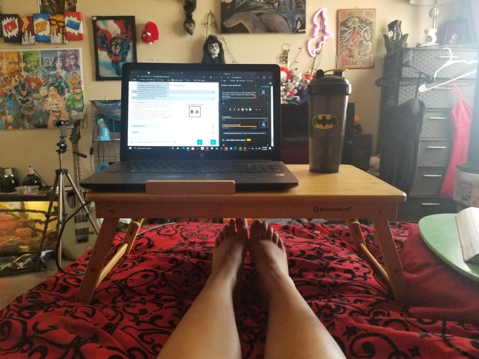 SONGMICS Bed Laptop Desk, Foldable, Adjustable Height, 15.7 x 22 Inches | Portable Bed Sofa Table, Large Desktop, 120° Stepless Tilt, Cup Holder, Tray, Ink Black, ISLAND Collection ULLD113BC01 customer photo 2