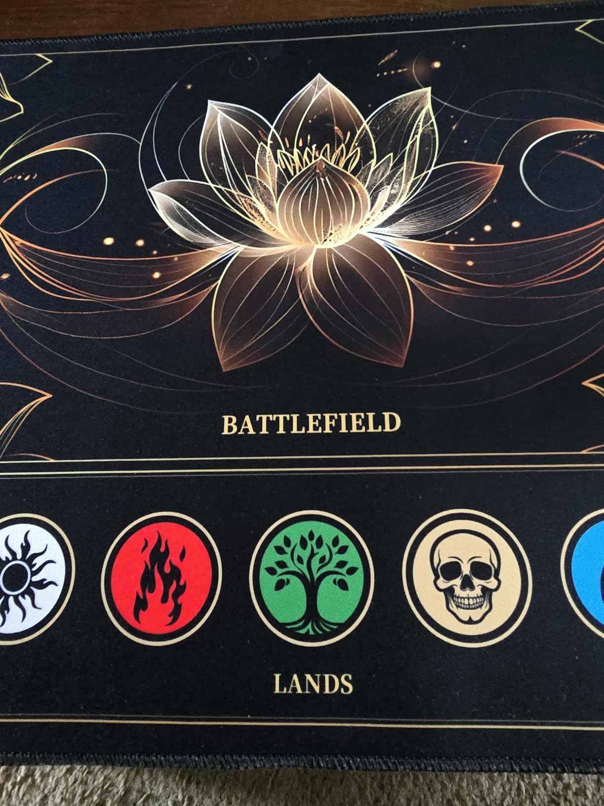 NiHome Playmat Compatible with MTG Magic The Gathering, Lotus Pattern | 24 x 14 Inch - Non-Slip Rubber Base, Stitched Edges, Card Zones & Protective Storage Sleeve customer photo 1