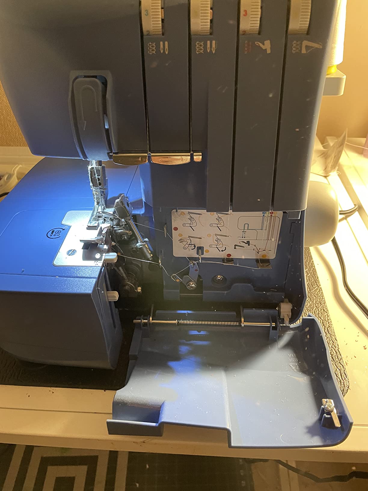 SINGER S0230 Navy Blue High Speed Overlock Serger, 2-3-4 Thread Capability | Accessories, color coded threading, 1300 stitches/min, differential feed, professional seam finish, great for garment sewing customer photo 1