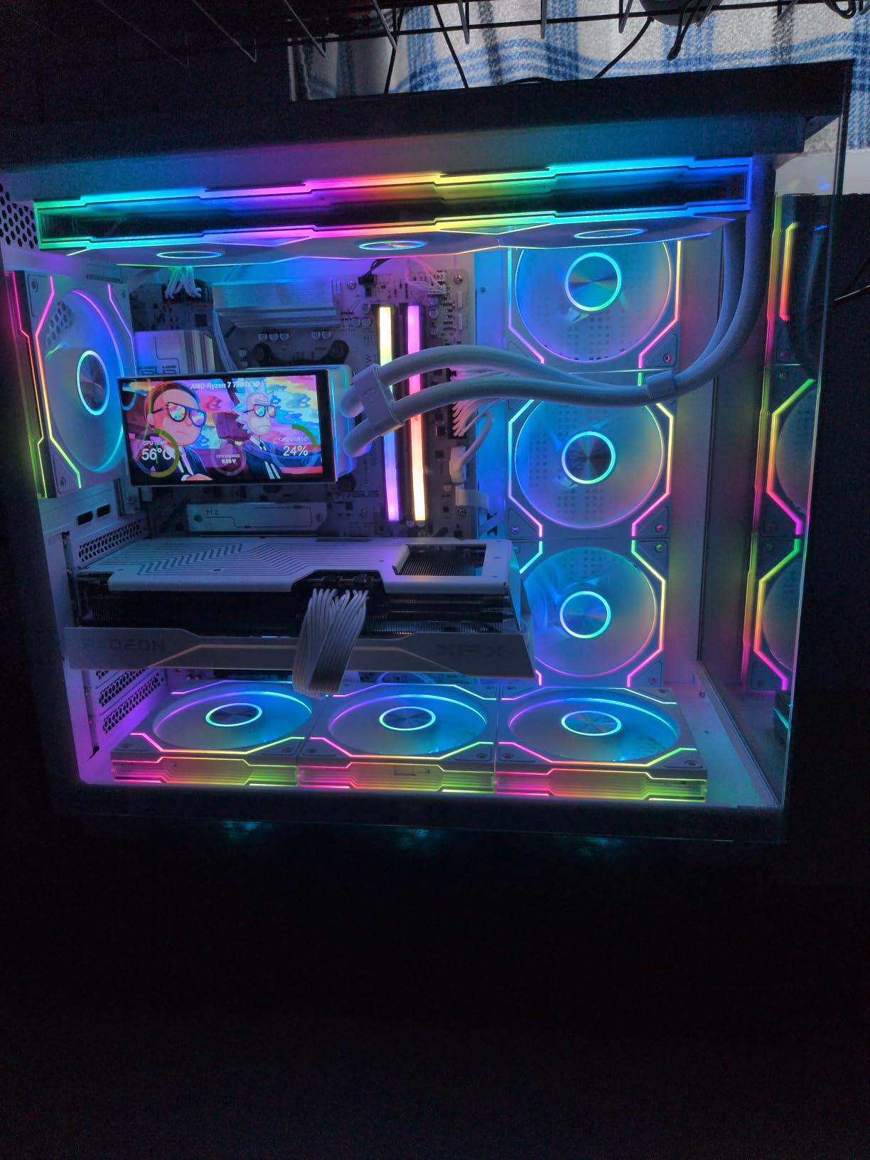 MUSETEX Y6 PC Case, Pre-Installed 7 Infinity Mirror PWM ARGB Fans, ATX Mid Tower Computer Case, Gaming PC Case with Type-C, 270° Full View Tempered Glass, White customer photo 2