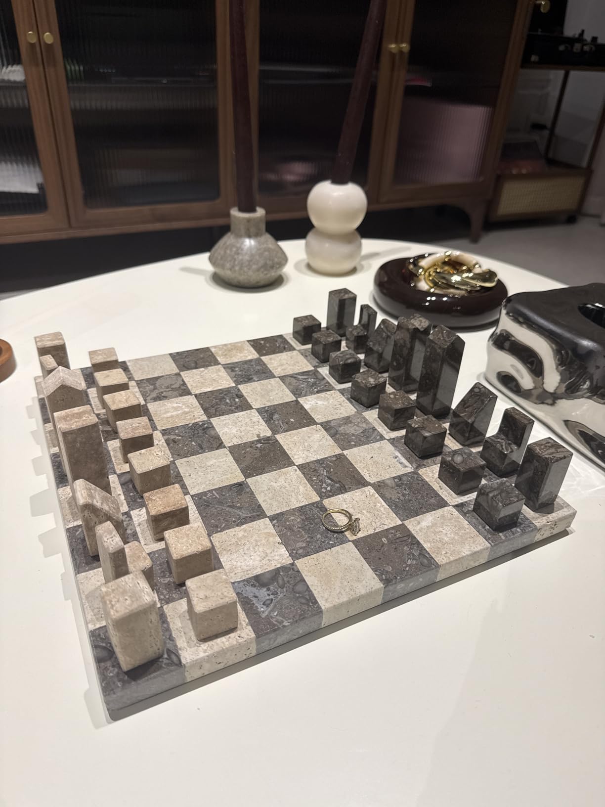 Modern Chess Set - Handcrafted Borderless Marble Chess Board with Minimalist Geometric Pieces, Luxury Decorative Chess Game for Coffee Table, Home Decor & Gifts customer photo 2