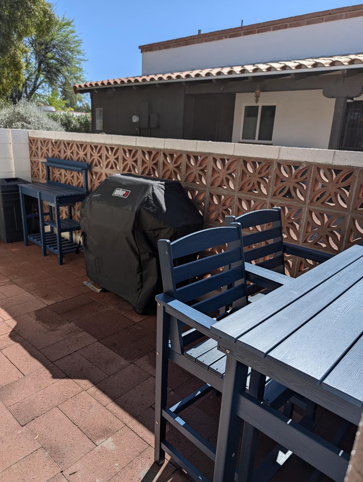 SERWALL Outdoor Bar Set, 2 Adirondack Bar Chairs & Bar Height Table, Grey | with 1.6