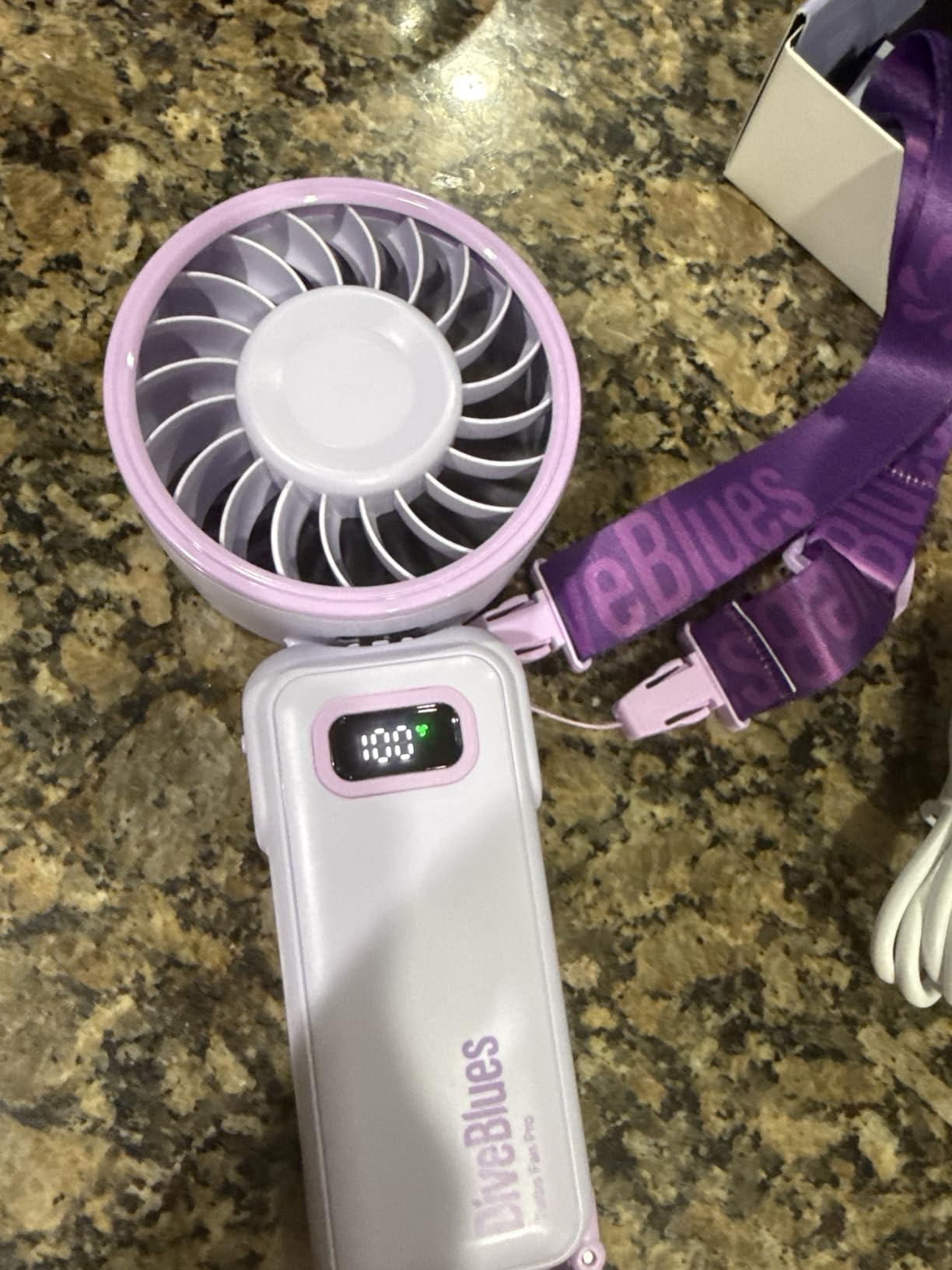 Diveblues Portable Turbo Fan, 100 Speed Handheld Fan with Strong Airflow, Foldable 4 in 1 Personal Fan for Neck, Desk & Travel, USB-C Rechargeable, Lightweight for Summer, Concerts & Outdoor Use customer photo 1