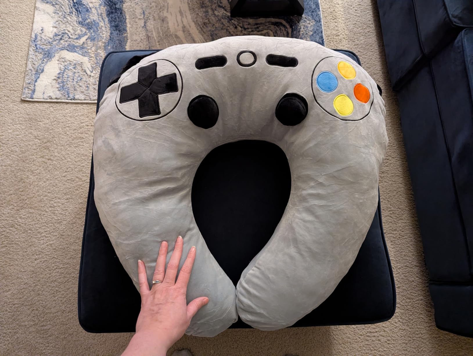 Gaming Pillow, Lap Desk Reading Pillow for Adults Teens, Arm Support Pillow for Sitting in Bed Sofa, Playing Steam Deck/Switch/Xbox/PS5, Gamer Gifts for Men Teenage Boy, Blue customer photo 2