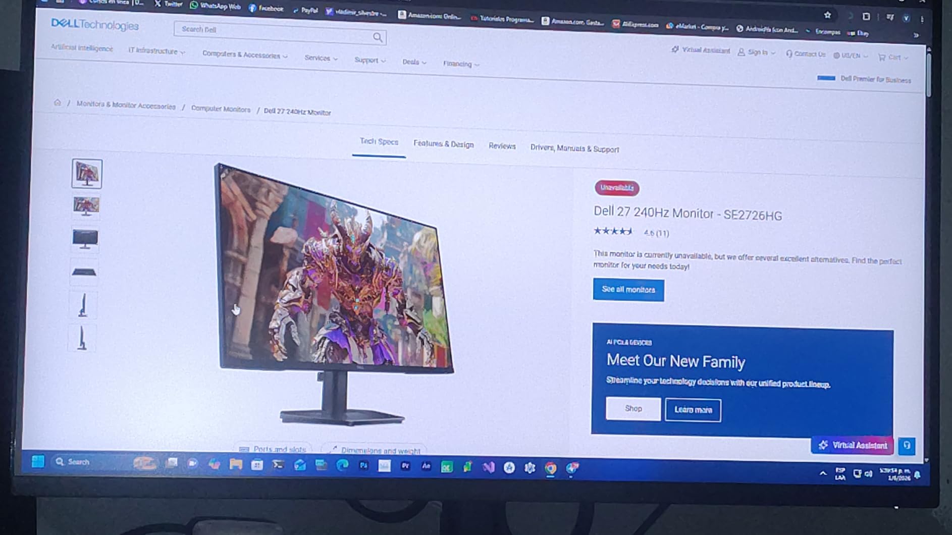 Dell 27 240Hz Gaming Monitor - SE2726HG - 27-inch FHD (1920x1080) 240Hz Display, in-Plane Switching (IPS) Technology, AMD FreeSync Premium, TÜV 3-Star, 2X HDMI, DisplayPort 1.4, Tilt customer photo 1