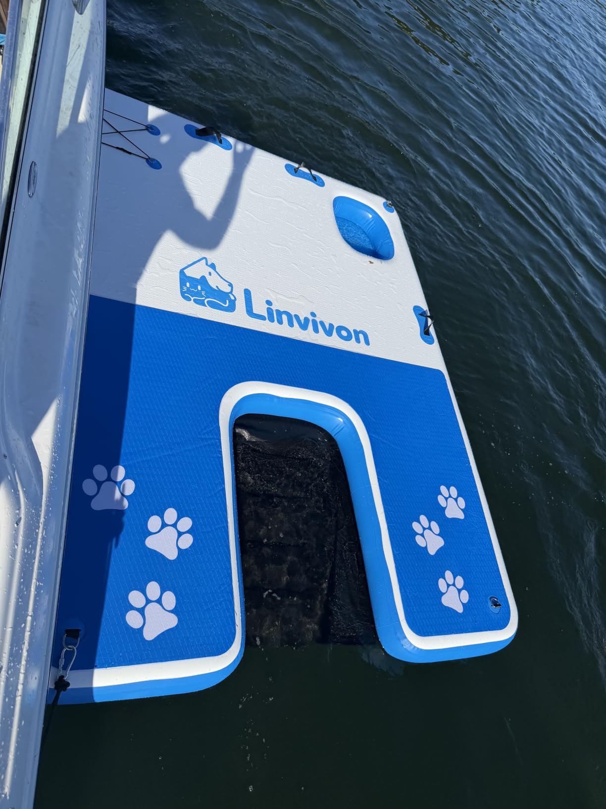 8x6ft Extra Large Inflatable Dog Dock & Boat Ramp for Multiple Large Dogs | 800 LBS Load Capacity, with Anti-Slip EVA Foam & Built-in Ice Bucket Compartment, Dog Water Ramp for Pool Boat Beach Blue customer photo 2