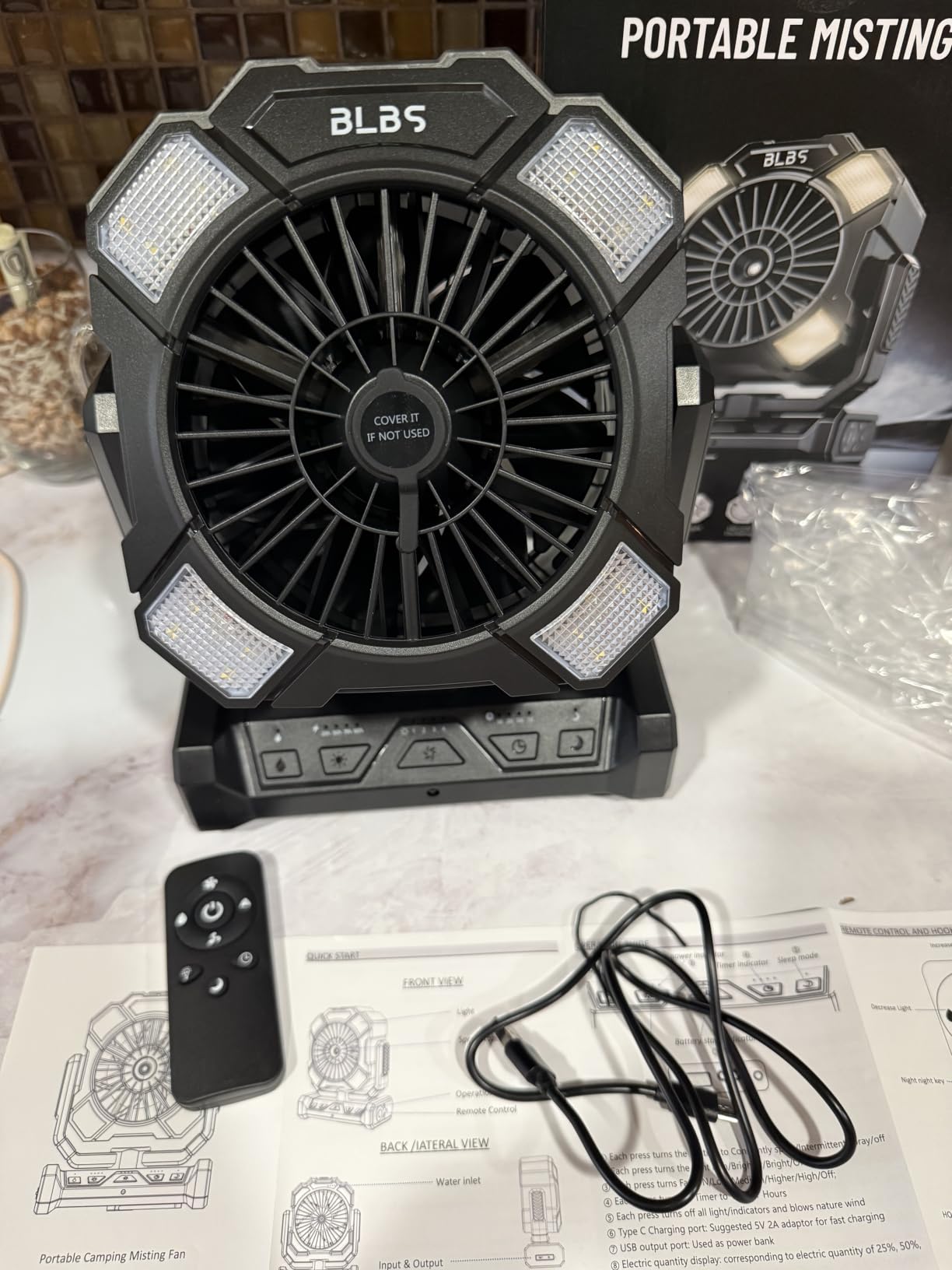 BLBS Misting Fan, Portable Camping Fan with 11oz Water Tank, 160Min Misting, 24000mAh Battery Powered Fans with 4 Speeds, 4 Timers, Light & Hook, Must-Have for Camping, Fishing, Beach & Hiking customer photo 1