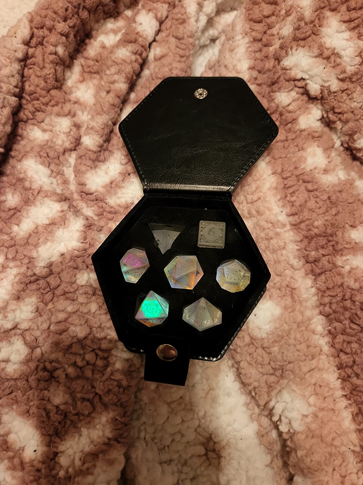 UDIXI Stone Dice Set Labradorite Gemstone DND Dice for D&D Tabletop Games | Natural Stone, Premium Gift Box, DM Gift, for Dungeons and Dragons Role Playing Games customer photo 1