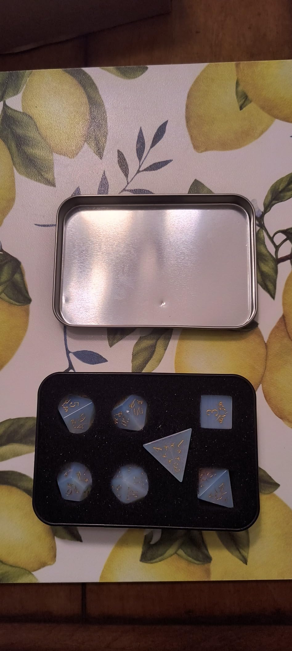 Haxtec Opal Dice Gemstone Polyhedral DND Dice Set | Natural Stone, Metal Dice Case, Compatible with Dungeons and Dragons, Role Playing Games, D&D Gifts, Handmade Gem Dice customer photo 1