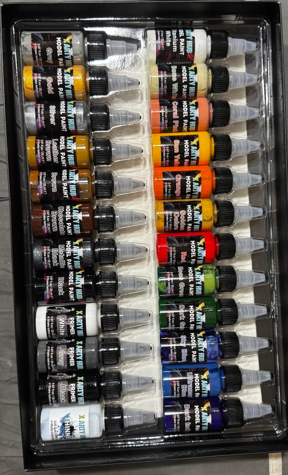 Model Paint Set, 34-Piece Miniature Painting Kit, Ready-to-Spray | 20 Acrylic Paints, 10 Brushes, 3 Primers, 1 Thinner, Complete Hobby Set for Figures & Tabletop Wargaming, Model Car Paint Kit customer photo 2