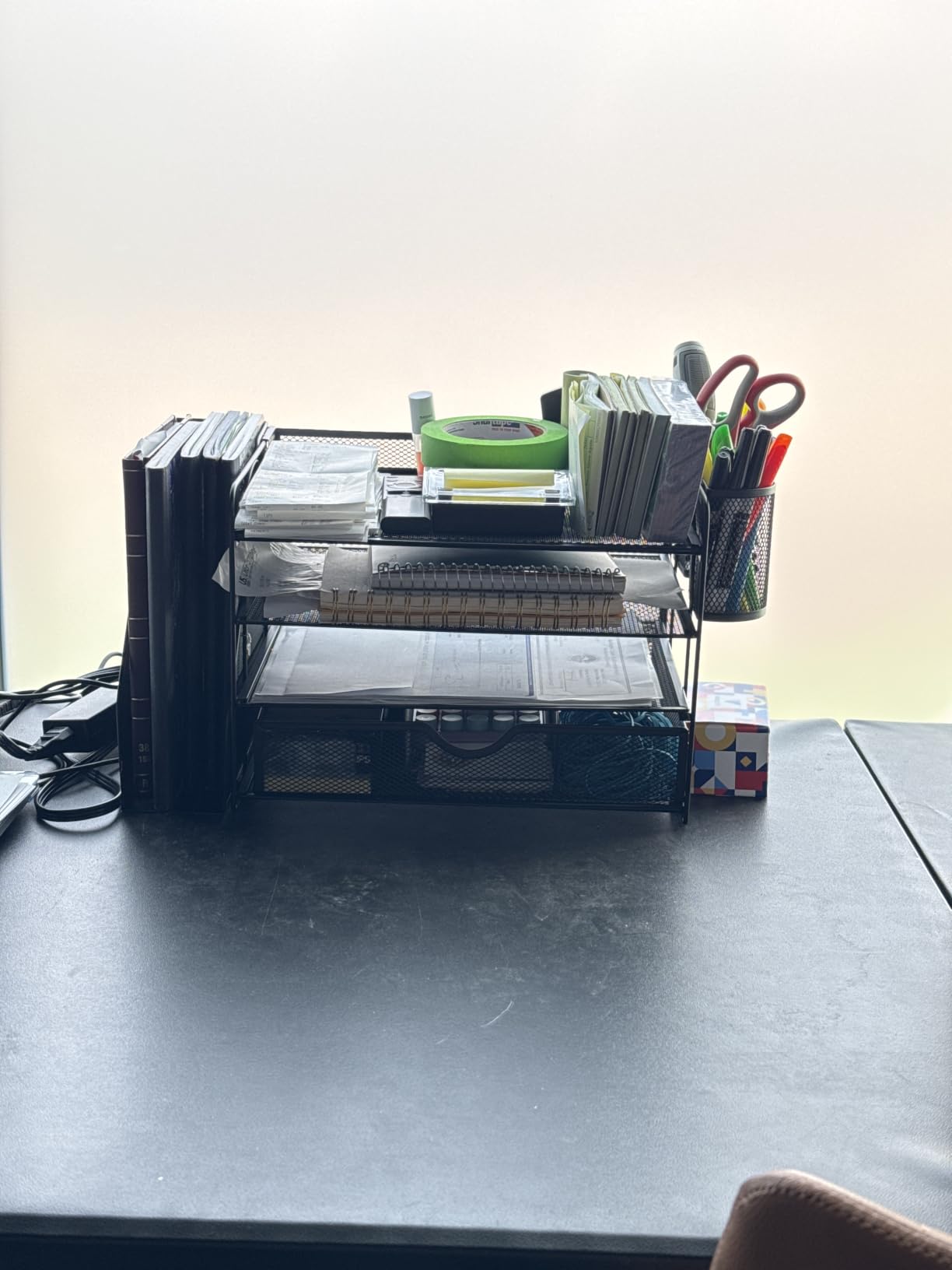 WALI Desk File Organizer, 4 Tier Desktop Paper Letter Tray Organizer with Drawer and 2 Pen Holders, Office Desk Accessories & Workspace Organizers for Office, Home Supplies (Black) customer photo 1