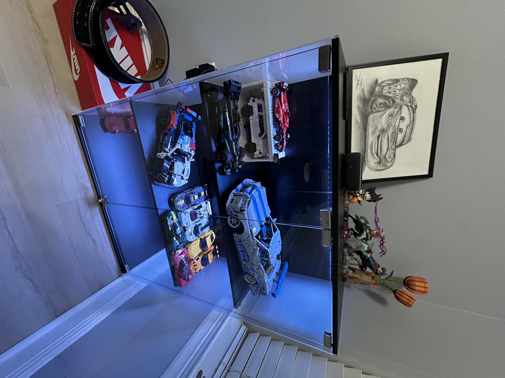 VersionTECH. Glass Display Cabinet with RGB LED Lights, Full-View Display, 3-Tier Display Case with Glass Doors for Collectibles, Cabinets with Lock, Human Sensor, Charging Station, Black customer photo 2
