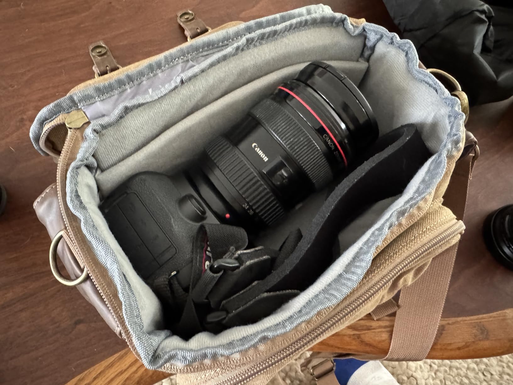 RAINSMORE Camera Bag, Vintage Canvas Camera Sling Bag Crossbody Camera Case | Water-resistant DSLR SLR Mirrorless Camera Bag for Photographer with Rain Cover & Tripod Holder for Sony Canon Nikon Fujifilm customer photo 2