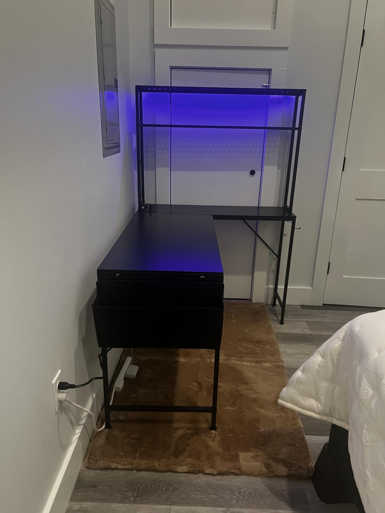 PRAISUN L Shaped Gaming Desk with LED Lights & Power Outlets | Reversible Computer Desk with Storage Shelves & Bag, Large Corner Home Office Desk with Pegboard, Black customer photo 1