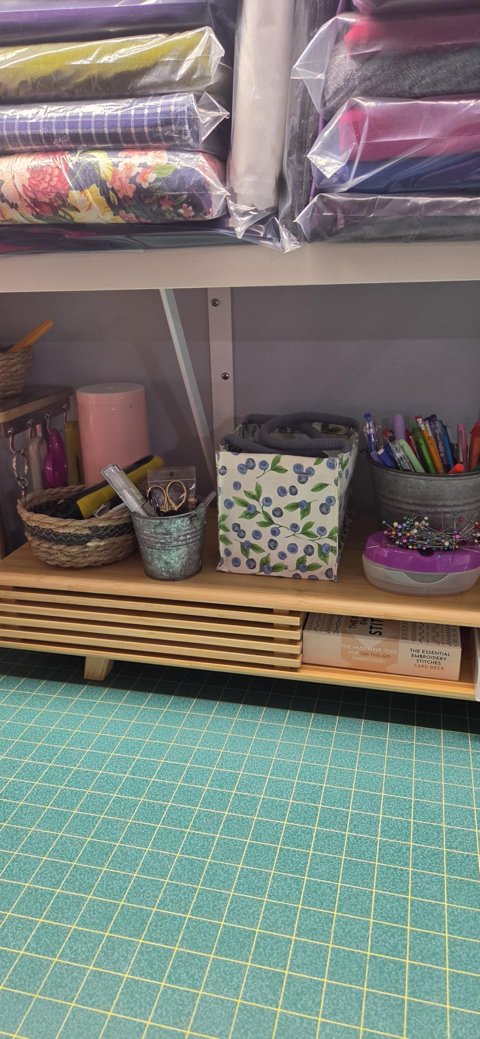 Bamboo 42” Dual Monitor Stand with Sliding Doors Desk Shelf customer photo 2